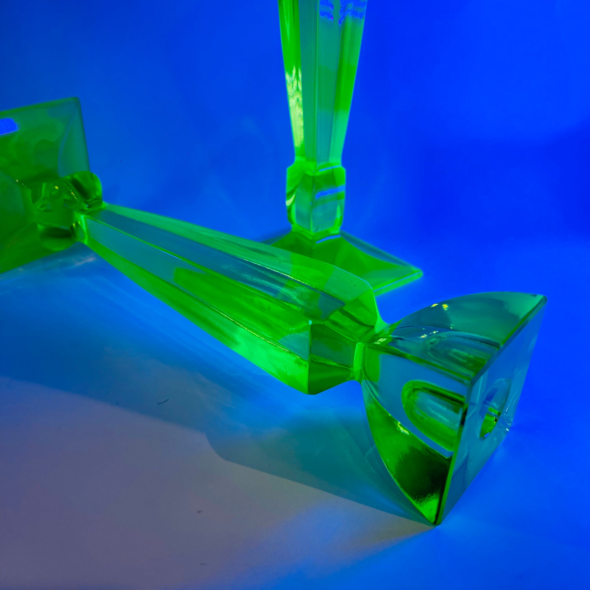 ART DECO URANIUM GLASS CANDLE STICKS
