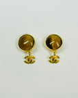 1997 CHANEL TIGER EYE CC LOGO DROP CLIP ON EARRINGS