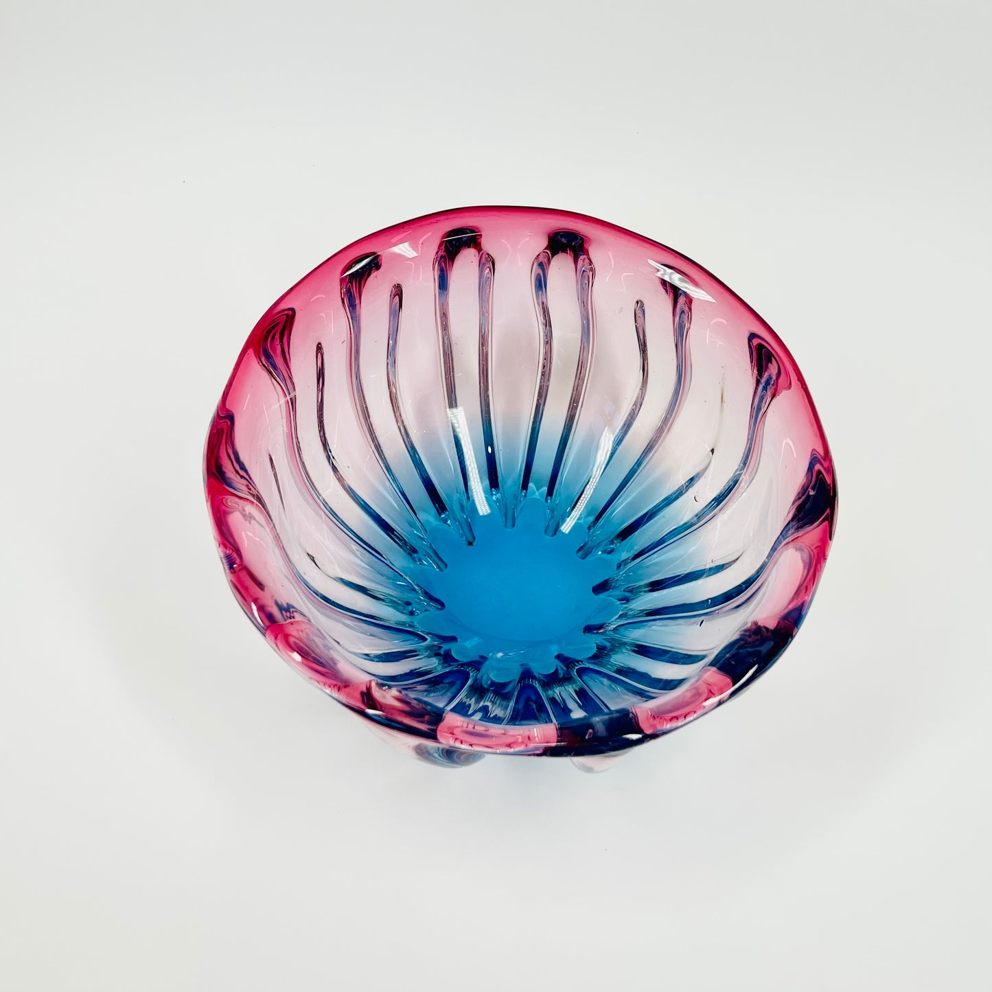 1950s JAPANESE HINERI PINK BLUE SOMMERSO GLASS BOWL