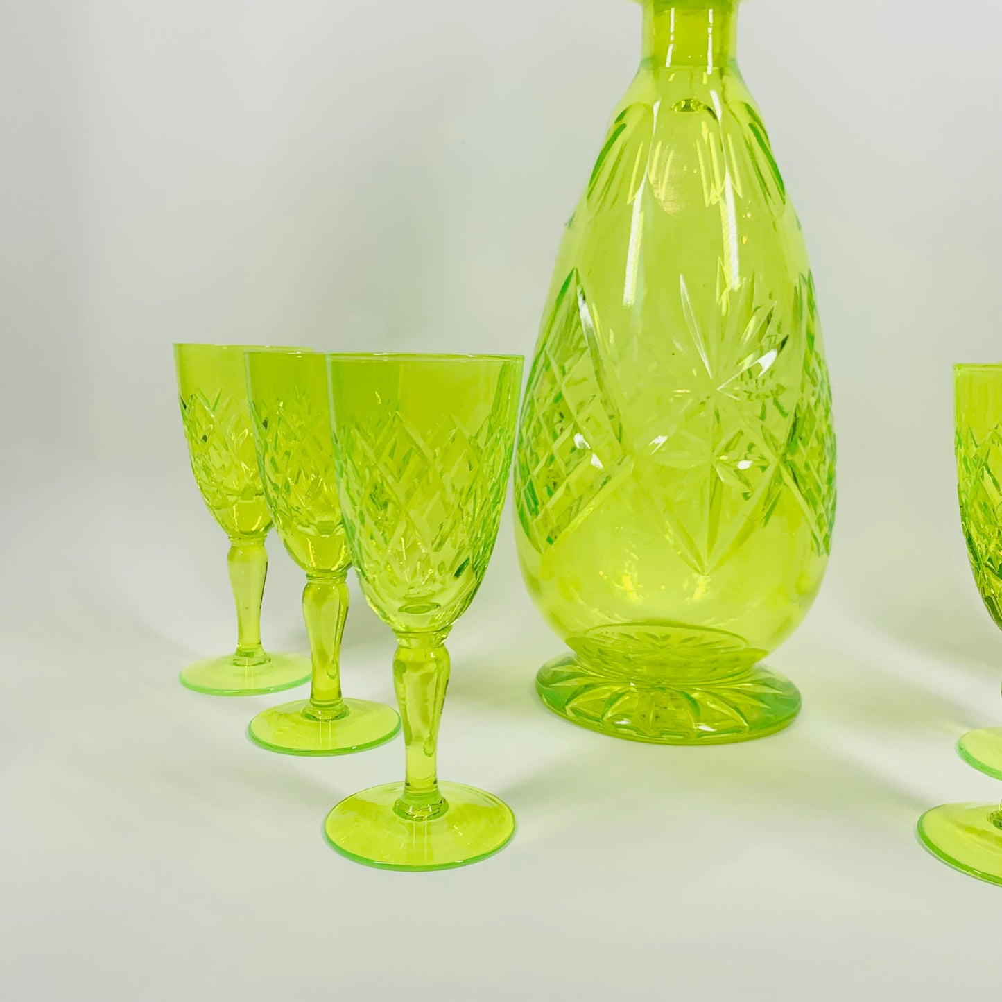 ANTIQUE URANIUM GLASS DECANTER SET