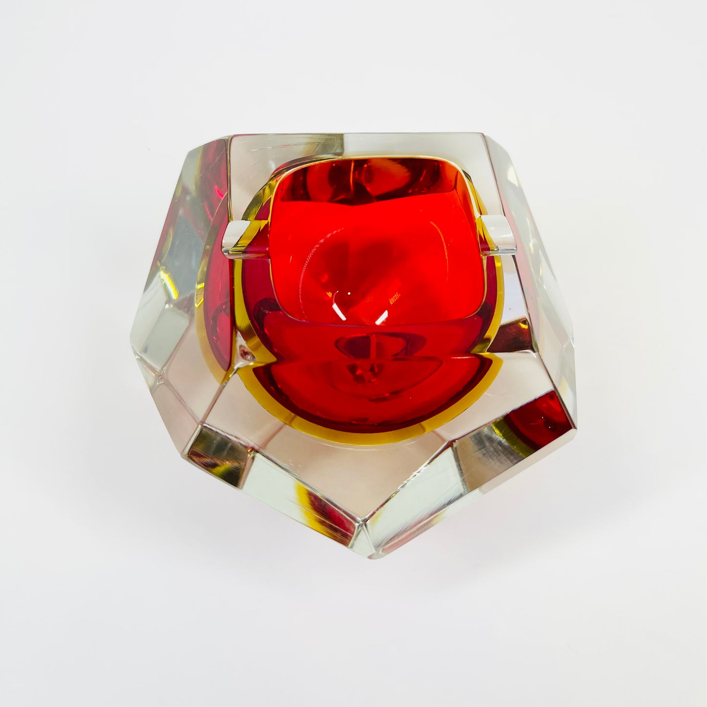 1950s FACETED MURANO RED YELLOW GEODE BOWL