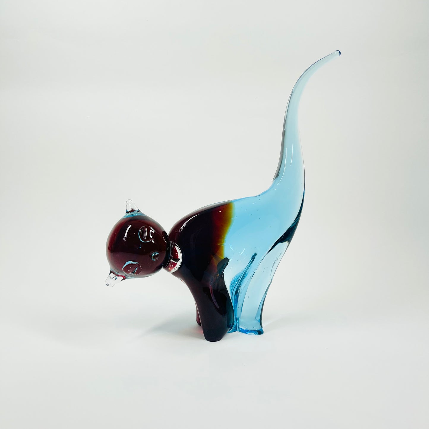 1980s MURANO BLUE BROWN SOMMERSO GLASS CAT