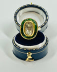 ANTIQUE 22K GOLD INDIAN POLKI RAW DIAMOND RING WITH GREEN ENAMEL