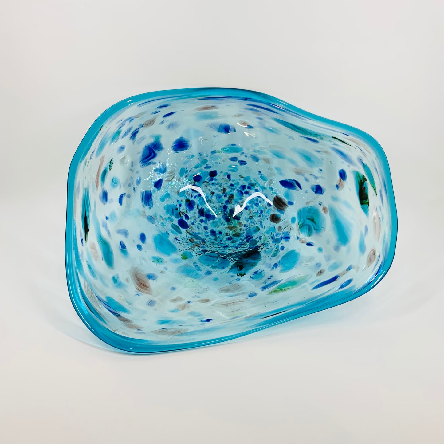 1990s MOUTH BLOWN BLUE ART GLASS SPATTER BOWL