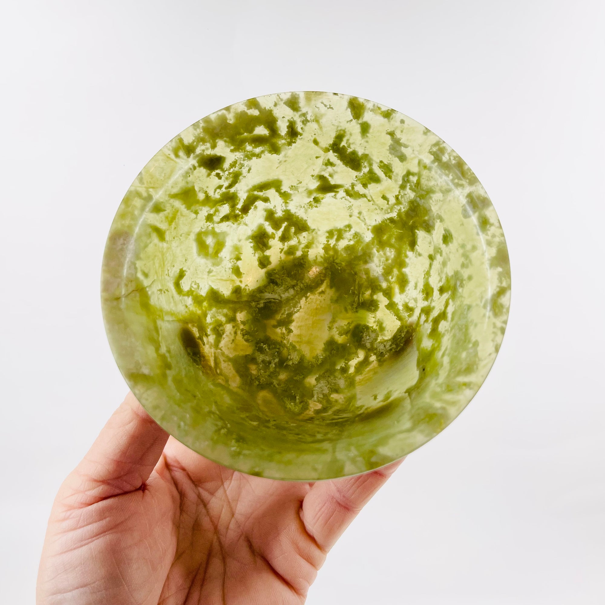 ANTIQUE GREEN JADE STONE CEREMONIAL BOWL