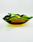 1970s ITALIAN MURANO GREEN AMBER SOMMERSO TREFOIL GLASS ASHTRAY