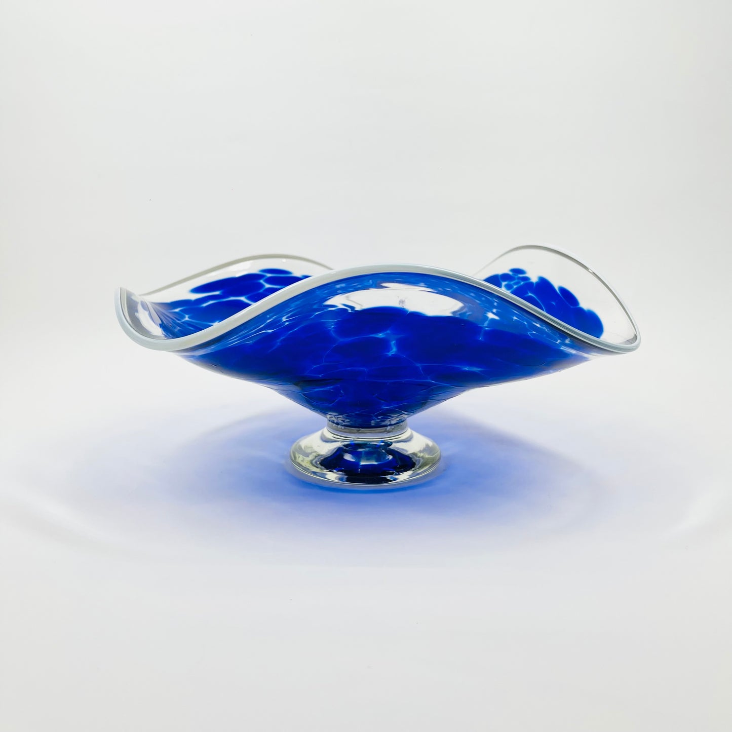 1980s COBALT BLUE SPATTER GLASS COMPORT