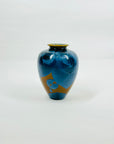 1980s AUSTRALIAN STUDIO BLUE AMBER CRYSTALLINE POTTERY MINI POSY VASE