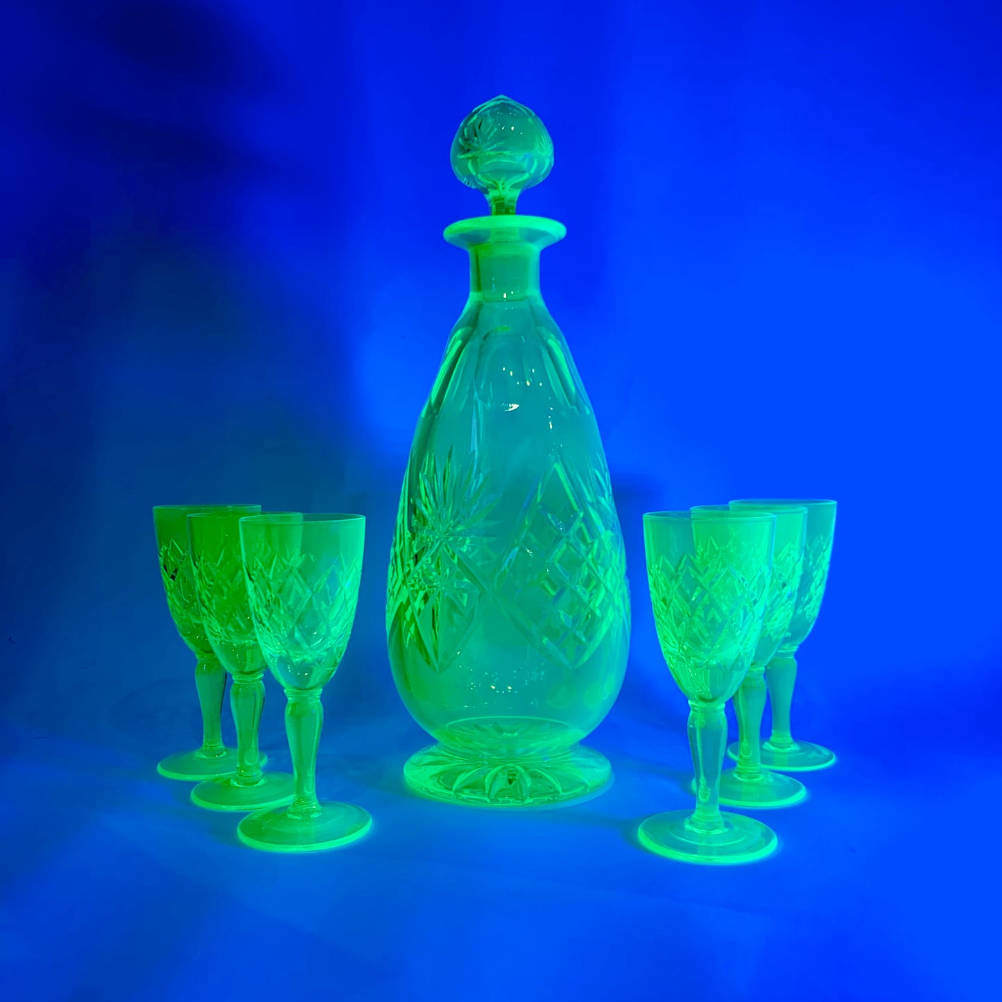 ANTIQUE URANIUM GLASS DECANTER SET