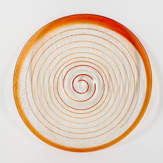 1980s HAND MADE ORANGE OPTICAL GLASS PLATE