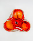 1960s JAPANESE CASED RED ORANGE HARLEQUIN SPATTER GLASS ASHTRAY/BOWL