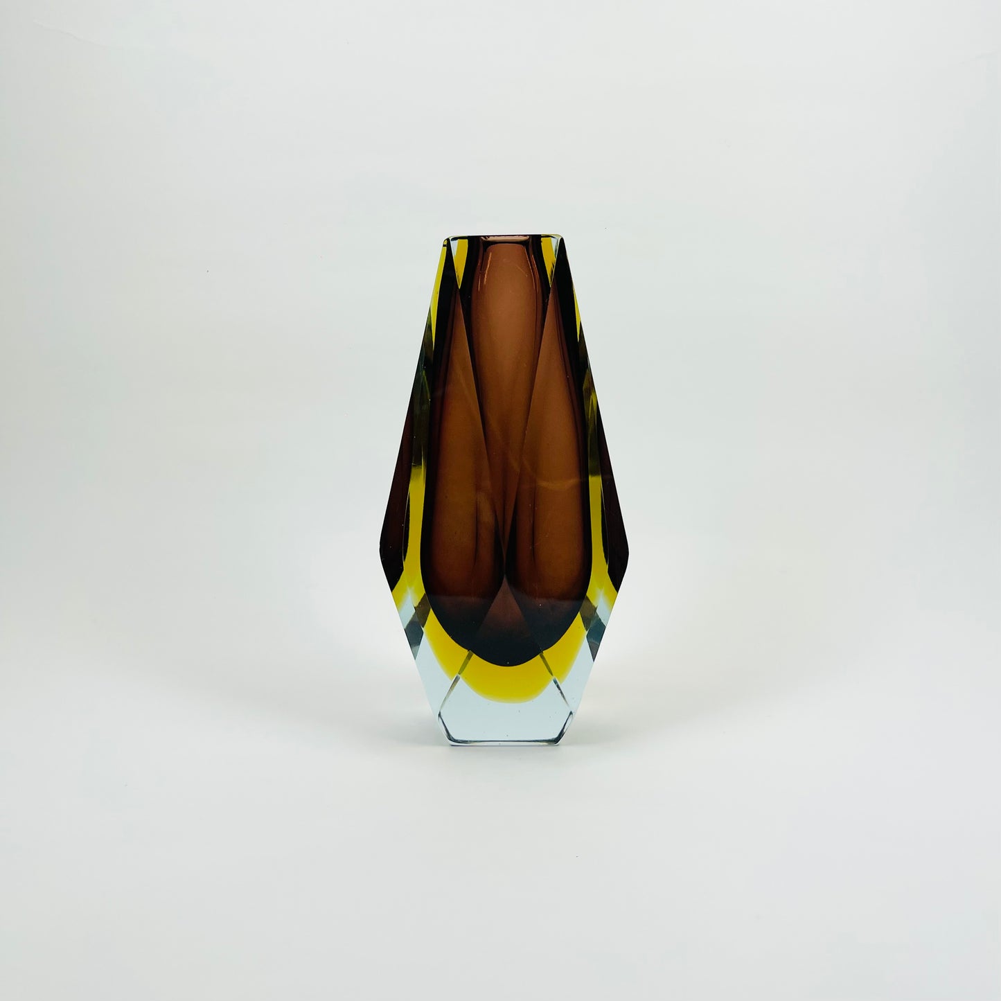 1950s TRI-COLOUR BROWN SOMMERSO FACETED GLASS MANDRUZZATO VASE