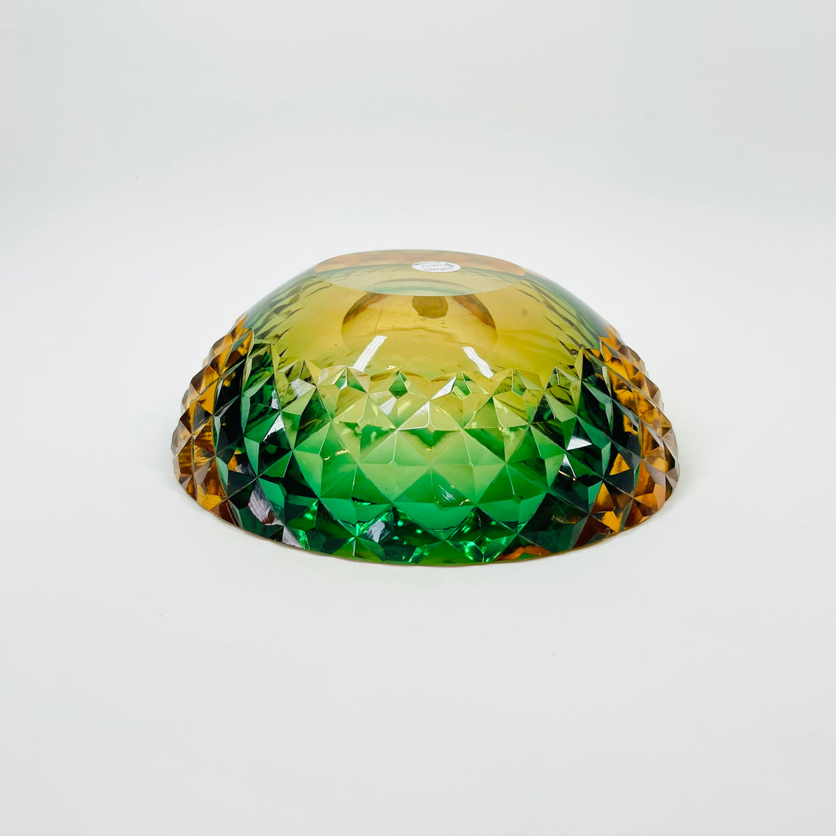1920s GREEN GOLD AMBER MURANO MANDRUZZATO SOMMERSO FACETED GLASS BOWL/ASHTRAY