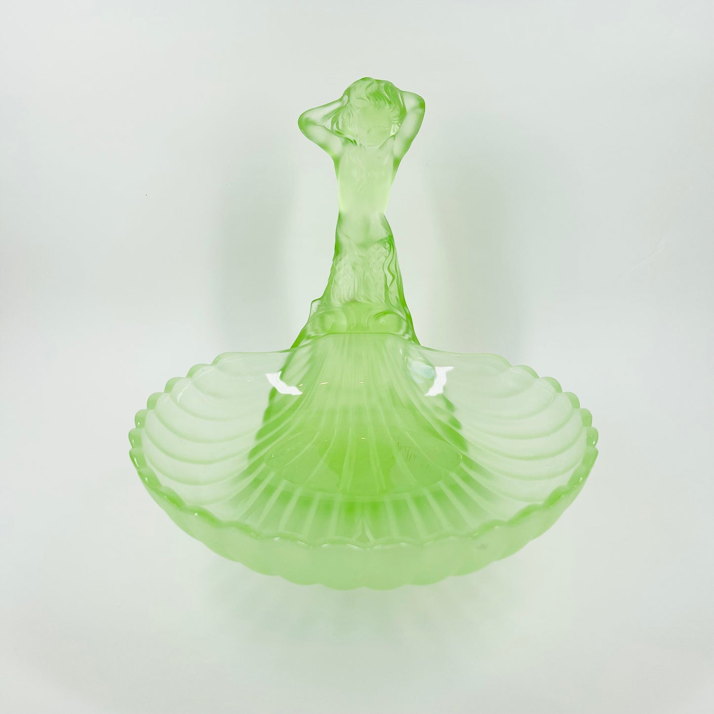 ANTIQUE ART DECO SATIN URANIUM GLASS MERMAID SHELL BOWL