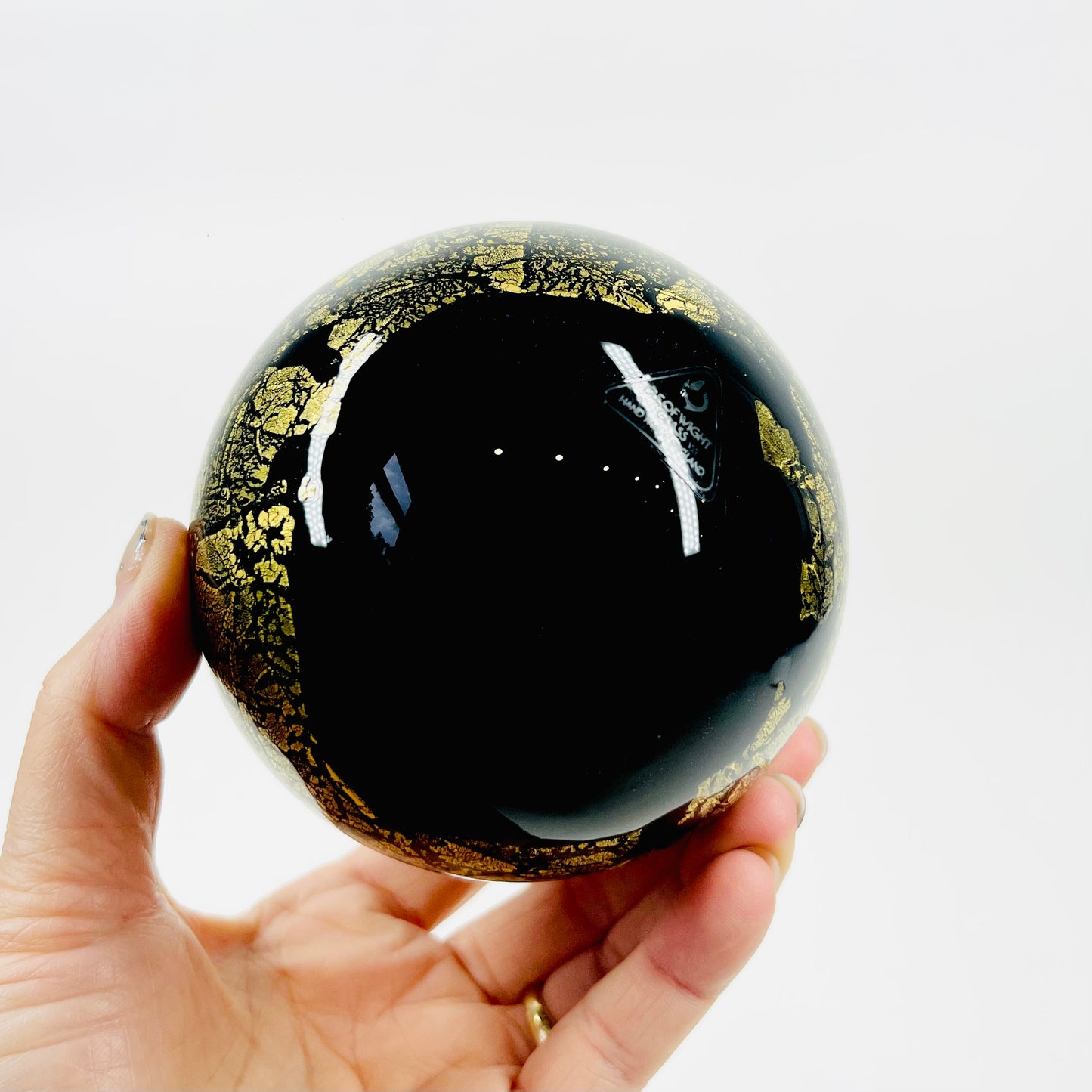 VINTAGE ISLE OF WIGHT BLACK GOLD FOIL MINI ART GLASS VASE