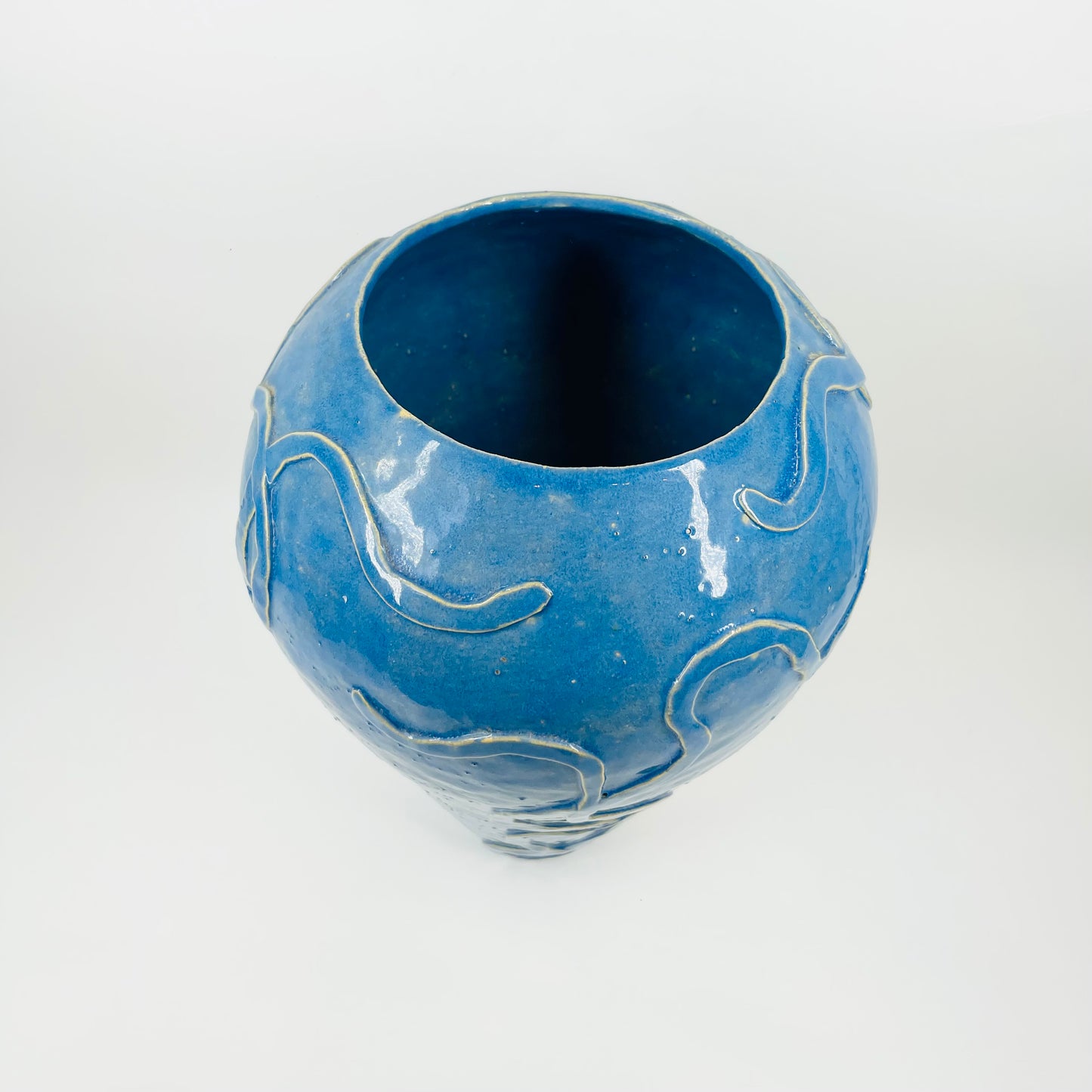 1950s NITTSJO SWEDISH BLUE GLAZED EARTHENWARE VASE