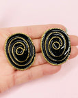 60s BLACK ENAMEL SPIRAL FILIGREE EARRINGS