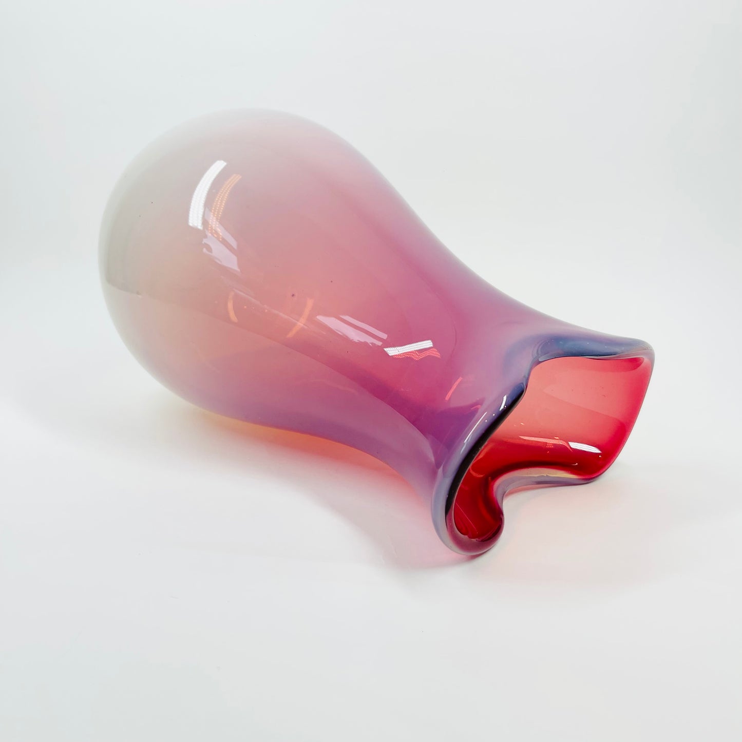 1950s MURANO CRANBERRY/PINK OPALINE GLASS PINCHED VASE