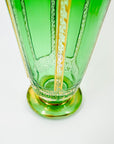 ANTIQUE ART DECO HAND CUT GOLD GILDED GREEN CRYSTAL DECANTER SET