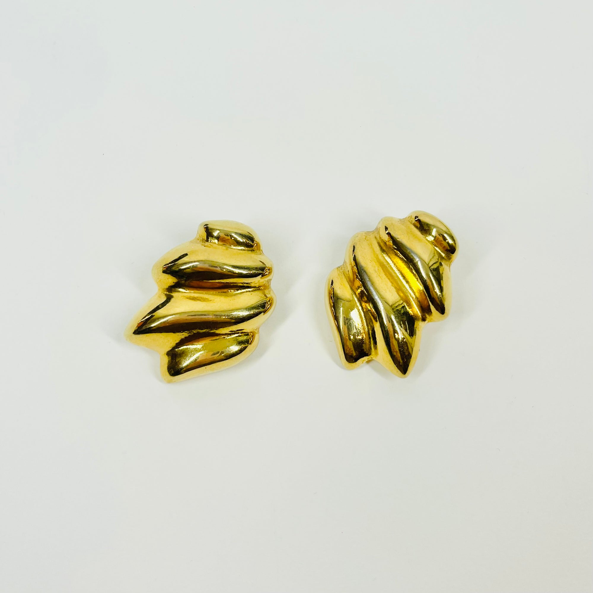 1991 GIVENCY GOLD WAVES KNOT CLIP ON EARRINGS