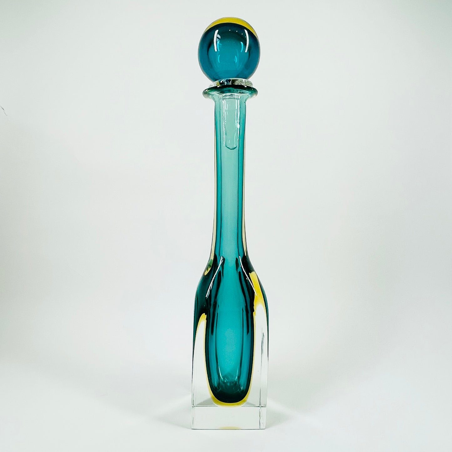 1950s MURANO GREEN BLUE YELLOW SOMMERSO GLASS DECANTER