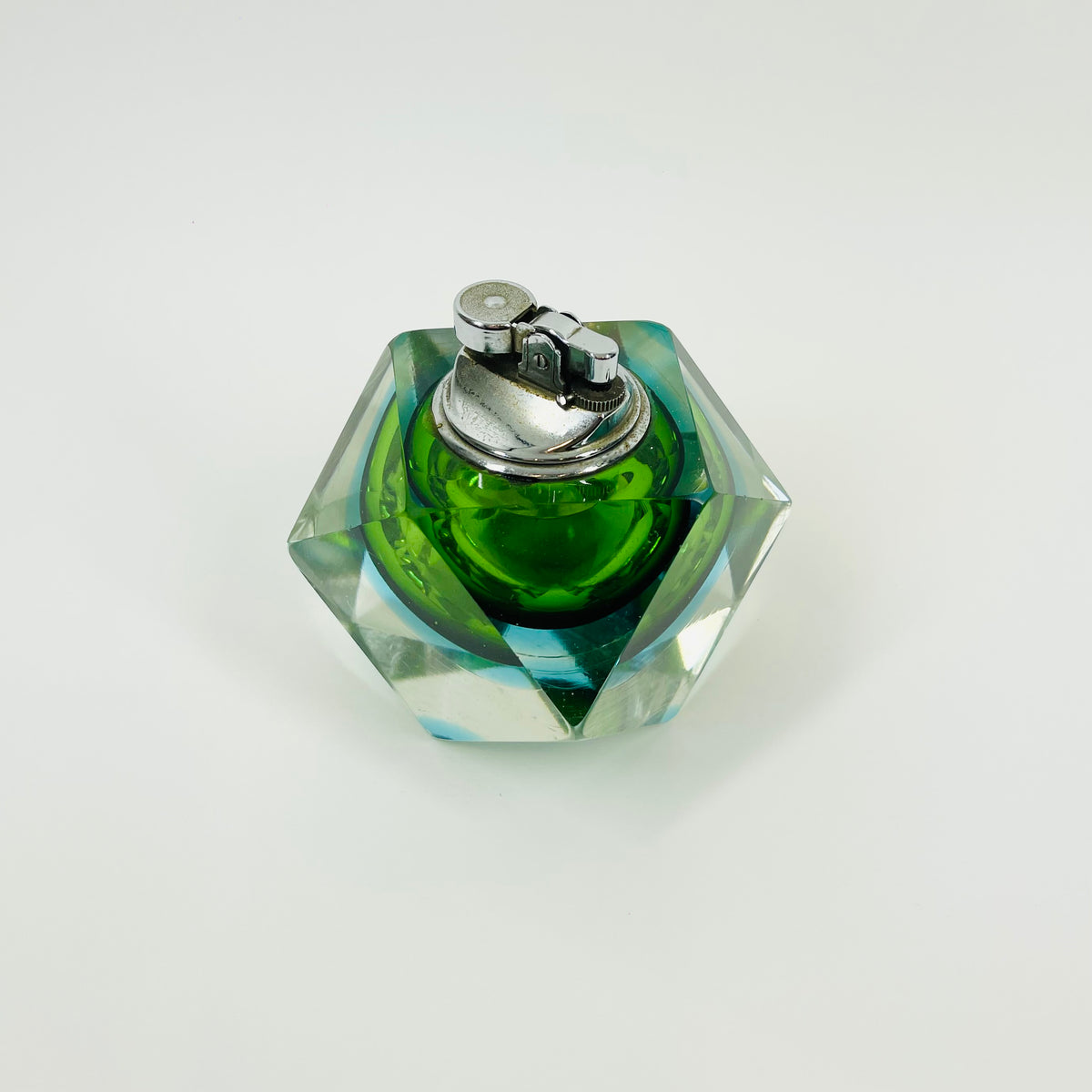 1940s GREEN BLUE MURANO SOMMERSO FACETED GLASS LIGHTER BOX