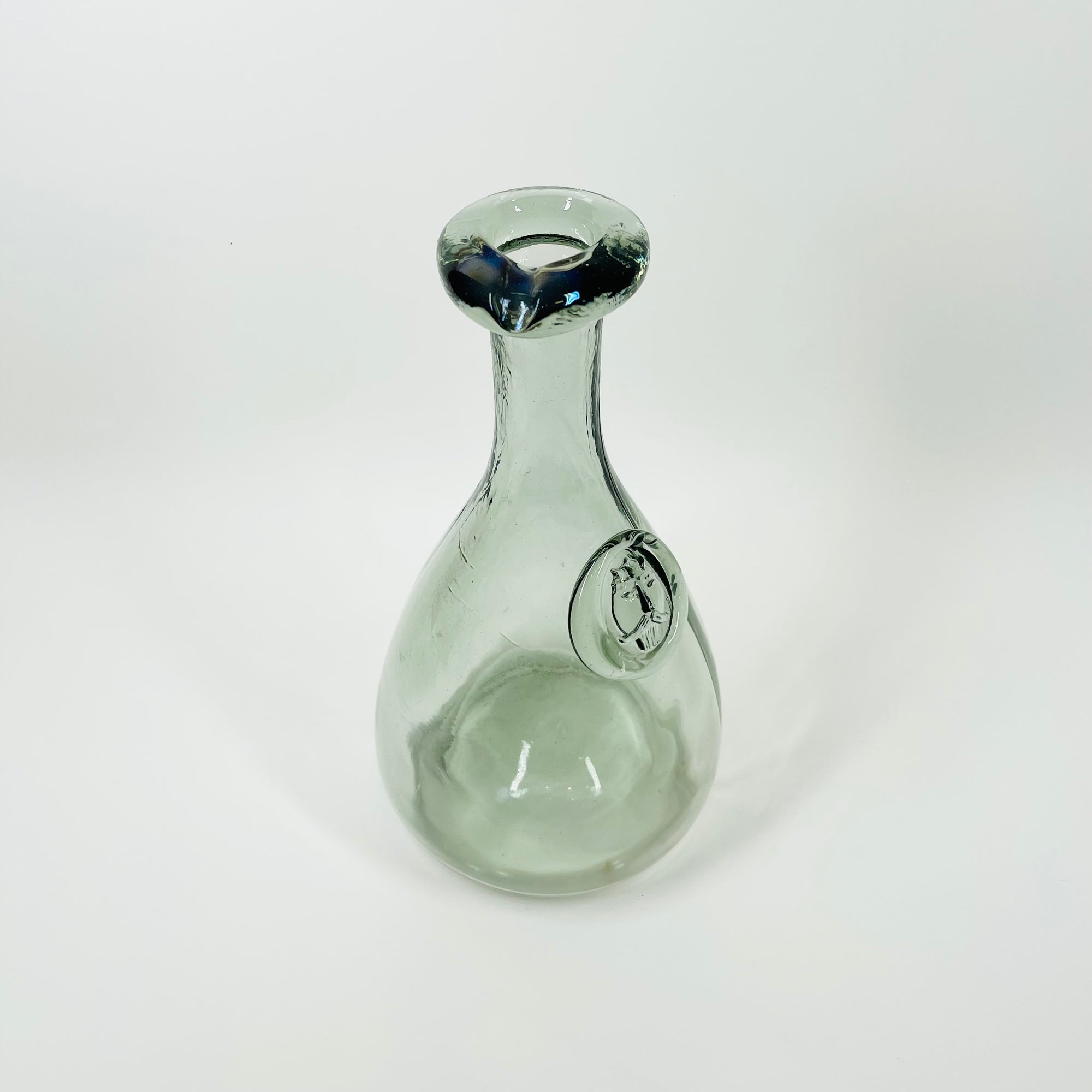 1950s HOLMEGAARD VIKING KING MEDALLION GREY GLASS CARAFE