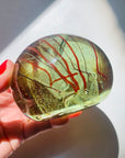 1980s ORANGE ABSTRACT LINES ART GLASS PAPERWEIGHT