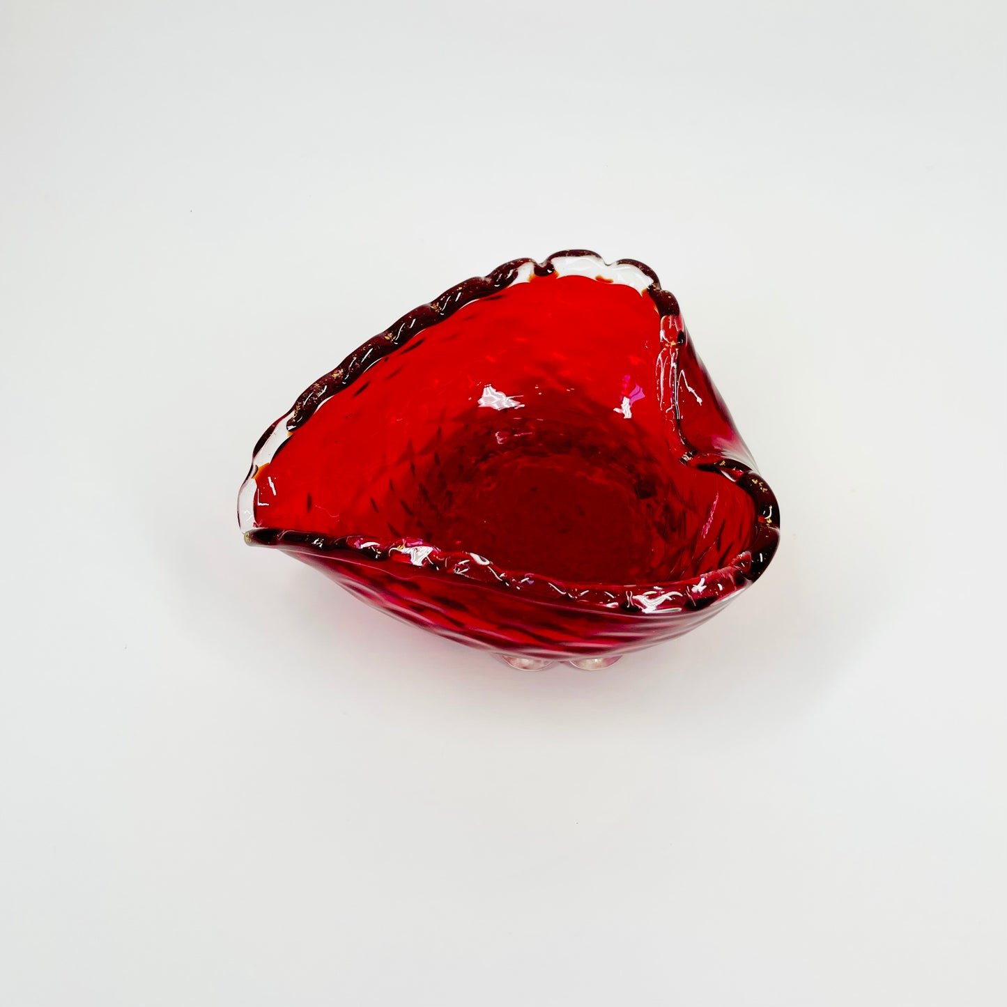 ANTIQUE MURANO RED HEART PINCH BOWL