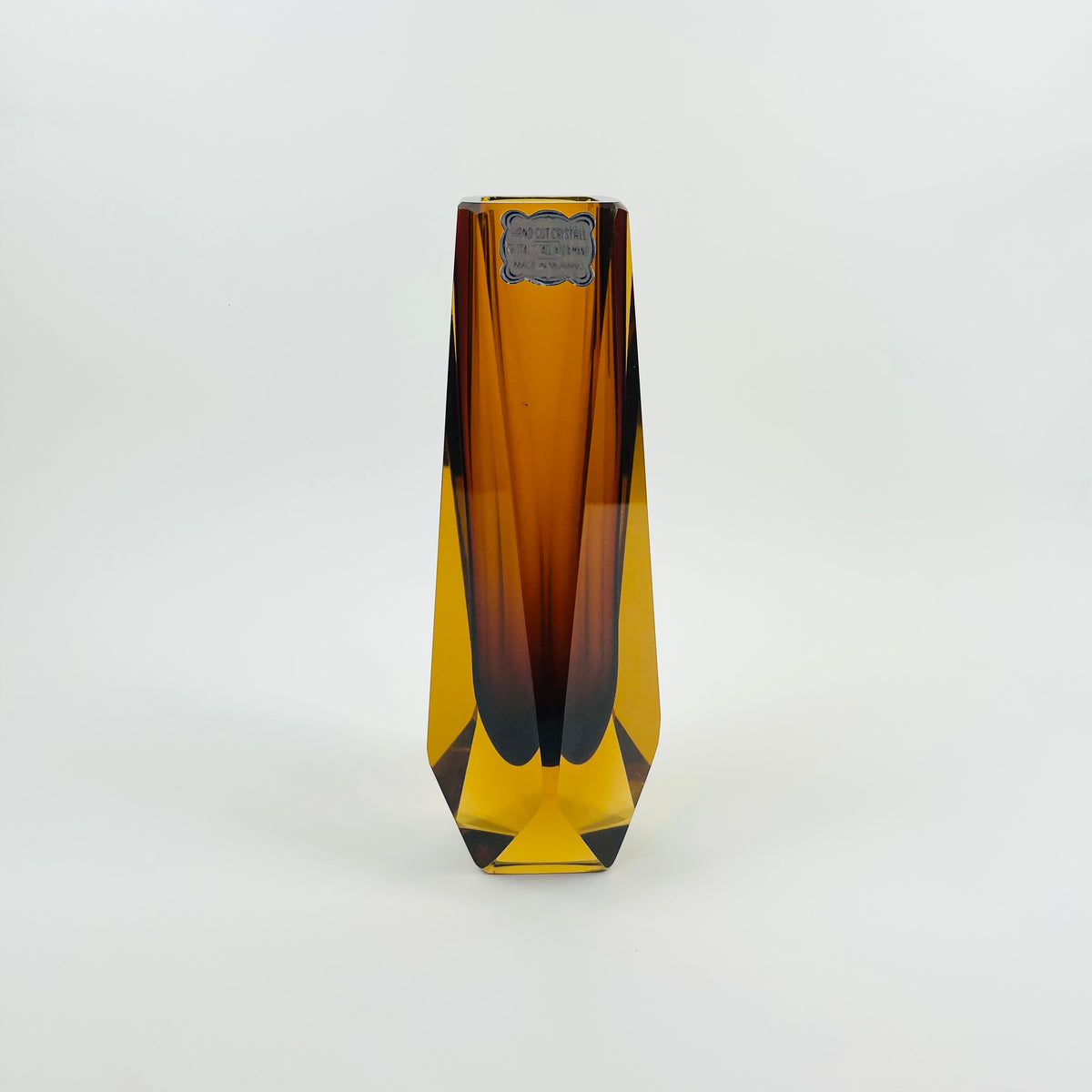 1950s BROWN AMBER MURANO SOMMERSO FACETED GLASS BLOCK VASE