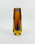 1950s BROWN AMBER MURANO SOMMERSO FACETED GLASS BLOCK VASE