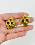 1980s CHANEL GRIPOIX RED & GREEN RHOMBUS CLIP ON EARRINGS