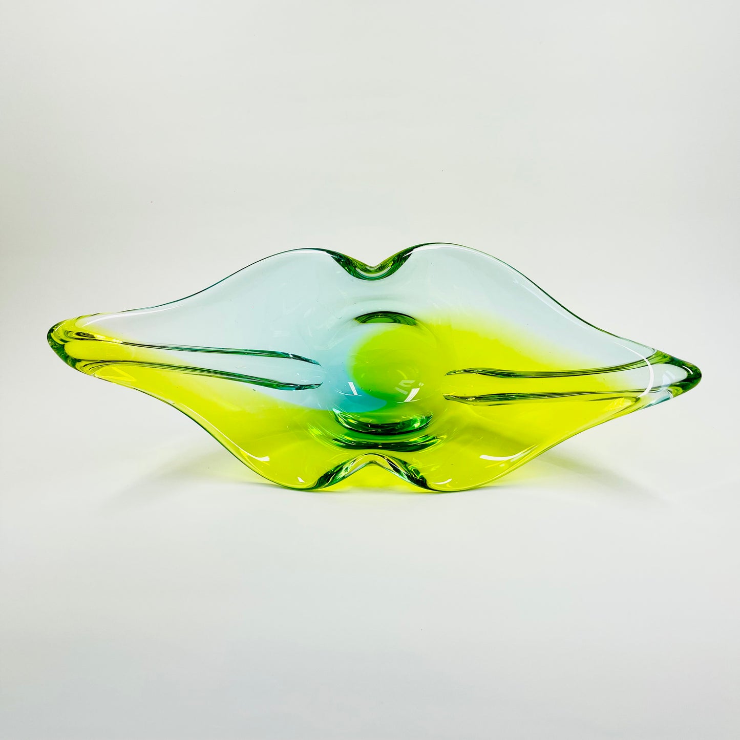 1970s MURANO GREEN BLUE TIE DYE LIP BOWL