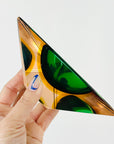 1950s MURANO MANDRUZZATO GREEN SALMON GLASS SOMMERSO FACETED TRIANGULAR GLASS BOWL