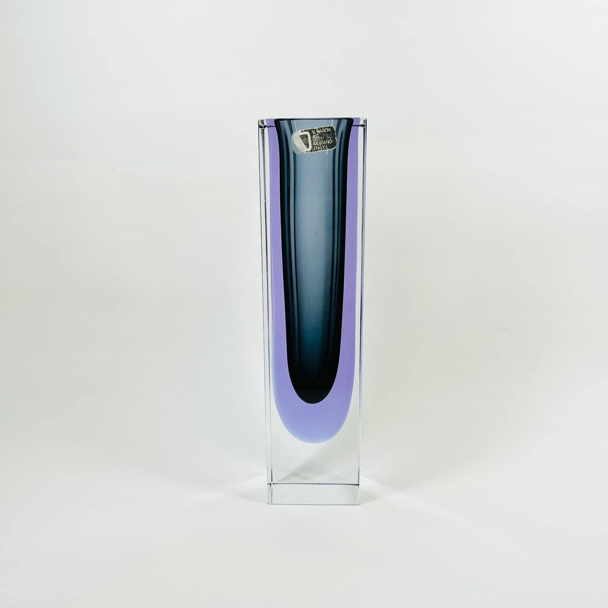 XL 1950s NEODYMIUM PURPLE GREY MURANO SOMMERSO FACETED GLASS BLOCK VASE
