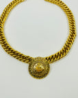 1980s CHANEL LOGO MEDALLION GOLD PLATED NECKLACE