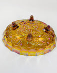 ANTIQUE CARNIVAL PRESSED AMBER GLASS FOOTED BOWL