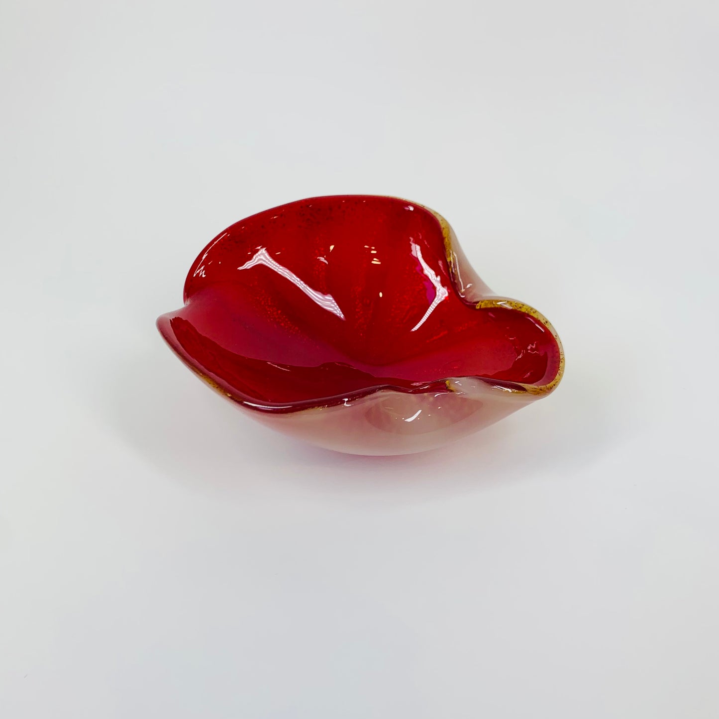 1950s MURANO CASED RED PINCHED BOWL