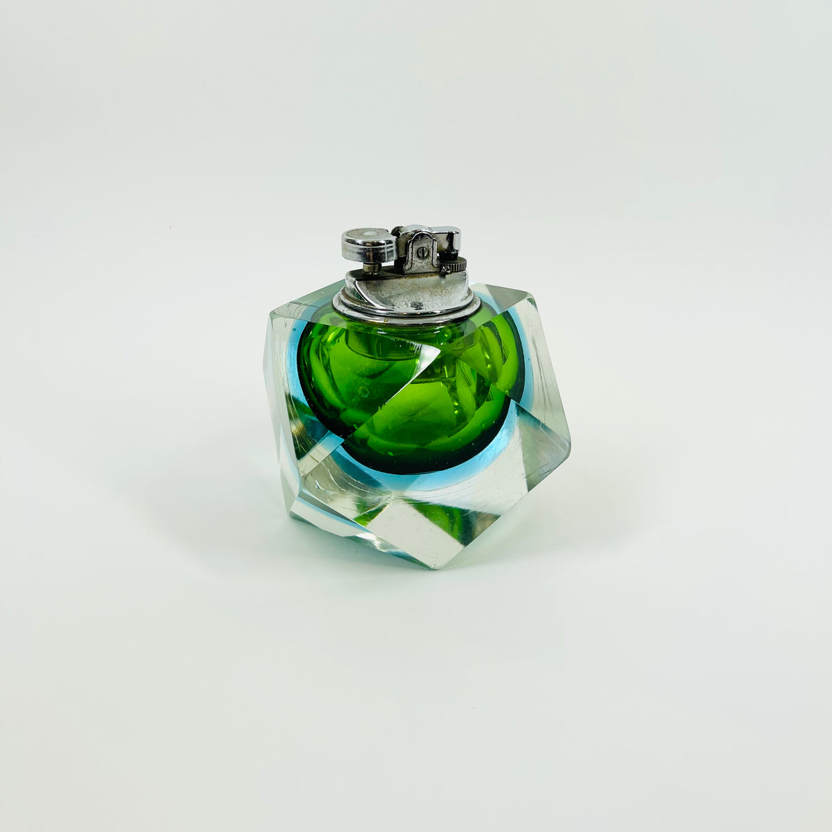 1940s GREEN BLUE MURANO SOMMERSO FACETED GLASS LIGHTER BOX