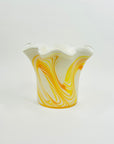 1970s ITALIAN CASED WHITE GLASS ORANGE SWIRLS RUFFLE RIM VASE
