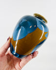 1980s AUSTRALIAN STUDIO BLUE AMBER CRYSTALLINE POTTERY MINI POSY VASE