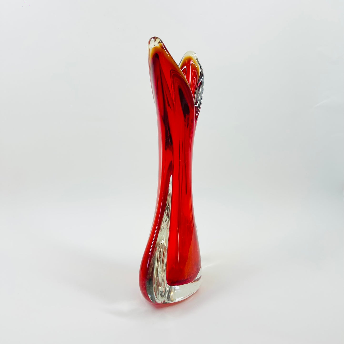 1950s RED MURANO FISHTAIL POSY VASE