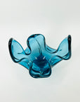 1970s JAPANESE TURQUOISE BLUE SOMMERSO GLASS FLAME HANDKERCHIEF VASE/BOWL