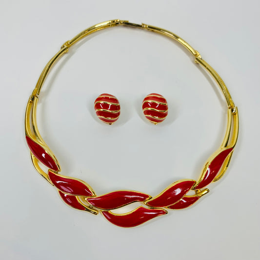 70s BARCS RED ENAMEL NECKLACE SUITE