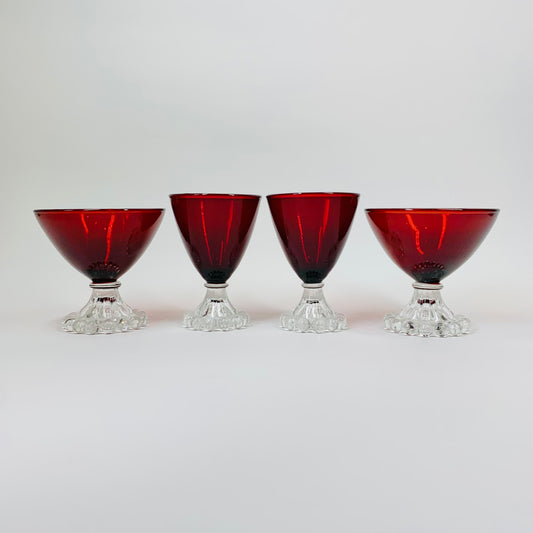 1950s ANCHOR HOCKING BERWICK BUBBLE FOOT RUBY GLASSES