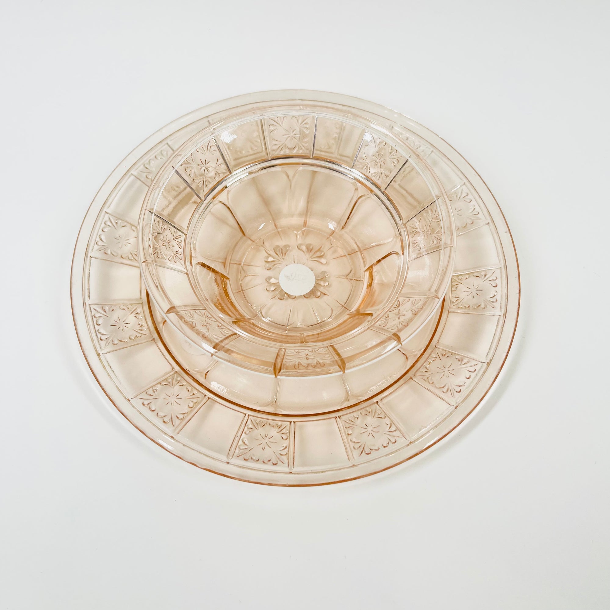 ANTIQUE DEPRESSION PINK PRESSED GLASS PLATE/BOWL/DINNER SERVICE