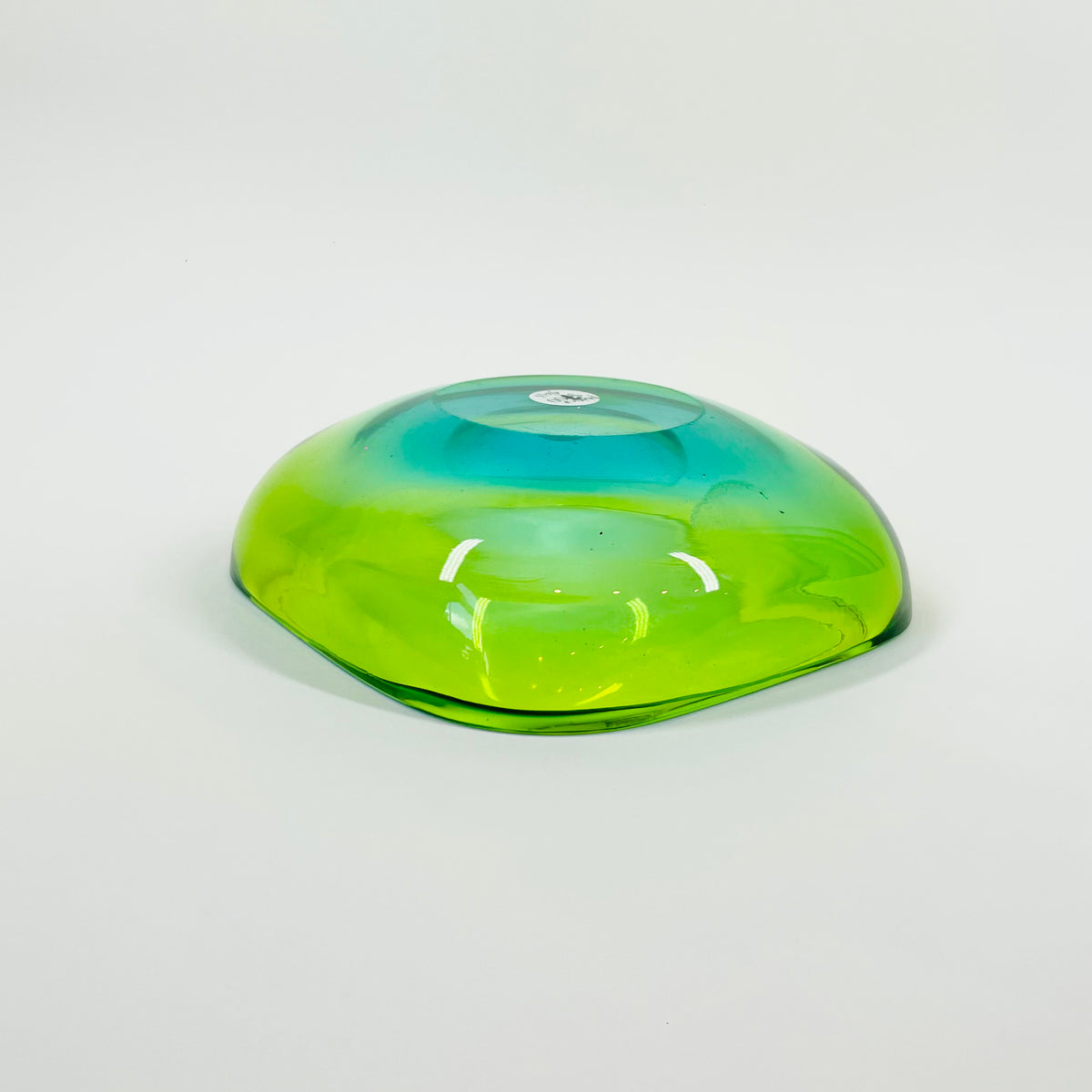 1960s GREEN BLUE PEACOCK HARLEQUIN SOMMERSO FACETED GEODE GLASS BOWL
