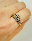 1950s 9 MIXED 14K WHITE YELLOW GOLD DIAMOND SAPPHIRE SNOW LEOPARD RING