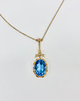 ANTIQUE 9K EDWARDIAN BLUE GLASS DROP PENDANT NECKLACE