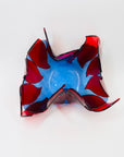 1980s HAND MADE RED COBALT BLUE FUSED GLASS HANDKERCHIEF BOWL